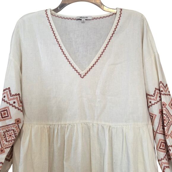 Madewell Embroidered Sleeve Popover Midi Dress, Bohemian Peasant Flour Sack sz M - Picture 10 of 11